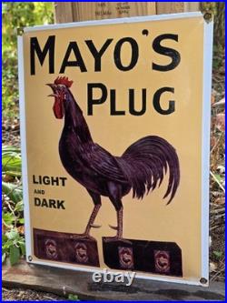 VINTAGE MAYO'S PLUG LIGHT DARK PIPE TOBACCO PORCELAIN METAL GAS SIGN 13x16.5