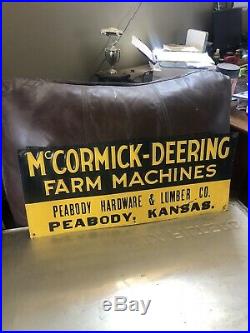 VINTAGE MCCORMICK-DEERING FARM MACHINES EMBOSSED METAL SIGN Peabody, Kansas