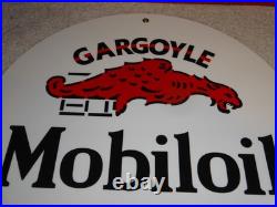 VINTAGE MOBIL MOBILOIL With GARGOYLE 11 3/4 PORCELAIN METAL GASOLINE & OIL SIGN