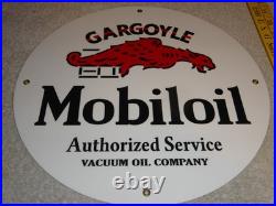 VINTAGE MOBIL MOBILOIL With GARGOYLE 11 3/4 PORCELAIN METAL GASOLINE & OIL SIGN