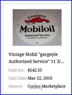 VINTAGE MOBIL MOBILOIL With GARGOYLE 11 3/4 PORCELAIN METAL GASOLINE & OIL SIGN