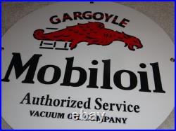 VINTAGE MOBIL MOBILOIL With GARGOYLE 11 3/4 PORCELAIN METAL GASOLINE & OIL SIGN