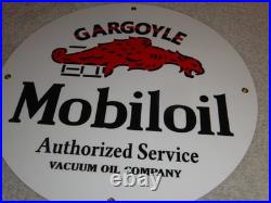 VINTAGE MOBIL MOBILOIL With GARGOYLE 11 3/4 PORCELAIN METAL GASOLINE & OIL SIGN
