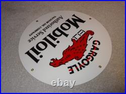 VINTAGE MOBIL MOBILOIL With GARGOYLE 11 3/4 PORCELAIN METAL GASOLINE & OIL SIGN