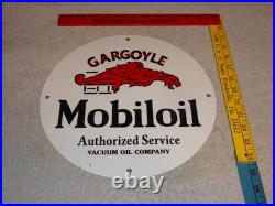 VINTAGE MOBIL MOBILOIL With GARGOYLE 11 3/4 PORCELAIN METAL GASOLINE & OIL SIGN