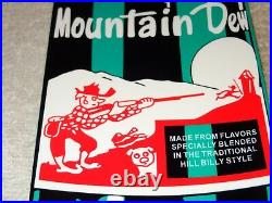 VINTAGE MOUNTAIN DEW With HILLBILLY BOTTLE DIE-CUT 15 METAL SODA POP GAS OIL SIGN