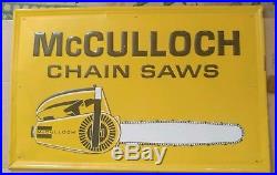 VINTAGE McCulloch Chain Saws Metal Sign 34x22 1960s or1970s NEARLY 3 FT LONG