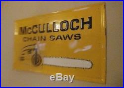 VINTAGE McCulloch Chain Saws Metal Sign 34x22 1960s or1970s NEARLY 3 FT LONG