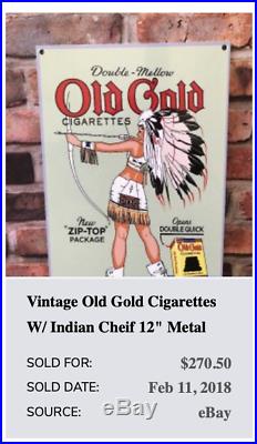 VINTAGE OLD GOLD CIGARETTES With INDIAN WOMAN 12 X 8 METAL SMOKING GAS OIL SIGN
