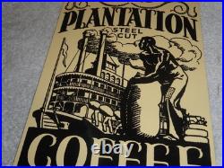 VINTAGE OLD PLANTATION COFFEE With PADDLE BOAT 10.5 PORCELAIN METAL GASOLINE SIGN