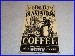 VINTAGE OLD PLANTATION COFFEE With PADDLE BOAT 10.5 PORCELAIN METAL GASOLINE SIGN
