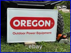 VINTAGE OREGON CHAINSAWS LARGE EMBOSSED METAL DEALER SIGN (36x 24) NOS