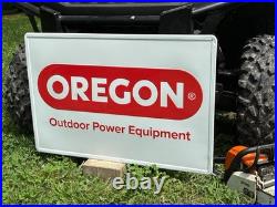 VINTAGE OREGON CHAINSAWS LARGE EMBOSSED METAL DEALER SIGN (36x 24) NOS