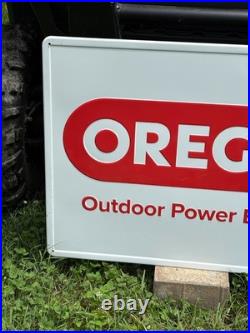 VINTAGE OREGON CHAINSAWS LARGE EMBOSSED METAL DEALER SIGN (36x 24) NOS