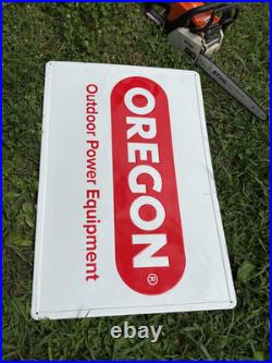 VINTAGE OREGON CHAINSAWS LARGE EMBOSSED METAL DEALER SIGN (36x 24) NOS