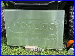VINTAGE OREGON CHAINSAWS LARGE EMBOSSED METAL DEALER SIGN (36x 24) NOS