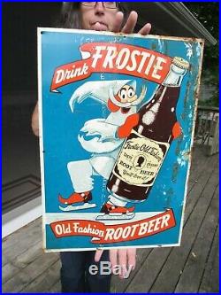 VINTAGE ORIGINAL 1920's DRINK FROSTIE ROOT BEER SIGN PARKER METAL DECORATION CO