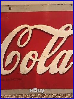 VINTAGE ORIGINAL 1940s Coca-Cola Embossed METAL SIGN