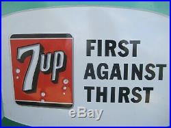 VINTAGE ORIGINAL 7UP First Against Thirst Metal Embossed Sign Soda 1966 NICE