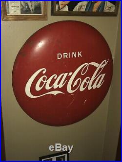 VINTAGE Original 36 Metal Coca Cola Button Coke Sign Soda Pop Advertising @NICE