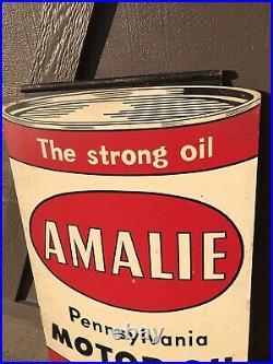 VINTAGE Original AMALIE PA MOTOR OIL GAS DEALER SIGN 2 Sided Metal