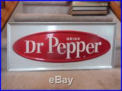 VINTAGE Original Drink Dr. Pepper Advertising Metal Soda Pop Sign 27x12