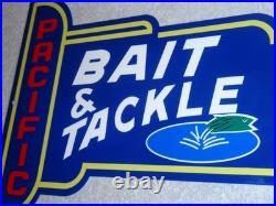 VINTAGE PACIFIC BAIT & TACKLE SHOP With FISH 12 METAL FISHING GASOLINE & OIL SIGN