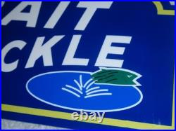 VINTAGE PACIFIC BAIT & TACKLE SHOP With FISH 12 METAL FISHING GASOLINE & OIL SIGN