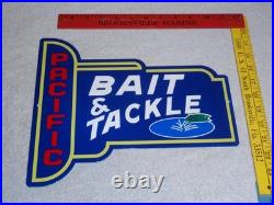 VINTAGE PACIFIC BAIT & TACKLE SHOP With FISH 12 METAL FISHING GASOLINE & OIL SIGN