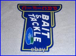 VINTAGE PACIFIC BAIT & TACKLE SHOP With FISH 12 METAL FISHING GASOLINE & OIL SIGN