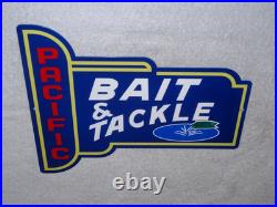 VINTAGE PACIFIC BAIT & TACKLE SHOP With FISH 12 METAL FISHING GASOLINE & OIL SIGN