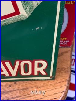 VINTAGE PAY CAR SCRAP TOBACCO EMBOSSED METAL ADVERTISING SIGN, (14x 11) NICE