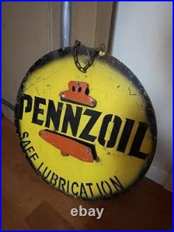 VINTAGE PENNZOIL 24 STORE GAS STATION AUTO SHOP METAL SIGN With CHAIN 1950s RARE
