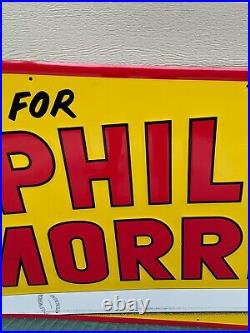 VINTAGE PHILIP MORRIS CIGARETTES EMBOSSED METAL SIGN 1960's NEW OLD STOCK