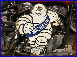 VINTAGE PORCELAIN 54 DIE CUT METAL MICHELIN MAN SIGN Harley Ford Chevy Dodge