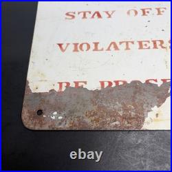 VINTAGE Porcelain NO TRESPASSING Sign STAY OFF LAND Misspell Typo ERROR 12X10