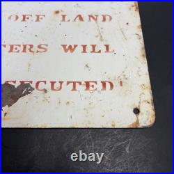 VINTAGE Porcelain NO TRESPASSING Sign STAY OFF LAND Misspell Typo ERROR 12X10