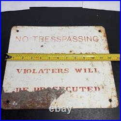 VINTAGE Porcelain NO TRESPASSING Sign STAY OFF LAND Misspell Typo ERROR 12X10