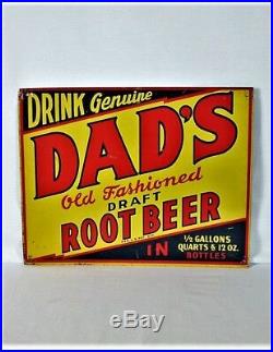 VINTAGE RARE 1940s DADS ROOT BEER SODA POP BOTTLE GAS STATION 14 METAL SIGN
