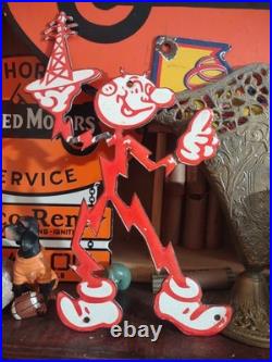 VINTAGE RARE REDDY KILOWATT PORCELAIN ENAMEL METAL SIGN SIZE 10 x 6 DIE CUT