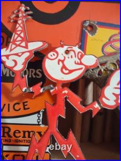 VINTAGE RARE REDDY KILOWATT PORCELAIN ENAMEL METAL SIGN SIZE 10 x 6 DIE CUT