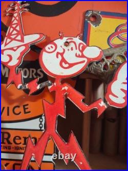 VINTAGE RARE REDDY KILOWATT PORCELAIN ENAMEL METAL SIGN SIZE 10 x 6 DIE CUT