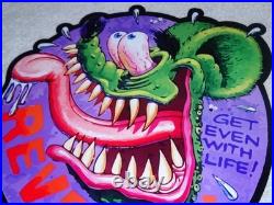 VINTAGE RAT FINK GET REVENGE With LIFE METAL RATFINK ED ROTH HOT ROD GASOLINE SIGN