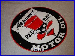 VINTAGE RED HAT GASOLINE With? EAGLE 11 3/4 PORCELAIN METAL INDEPENDENT OIL SIGN