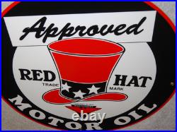 VINTAGE RED HAT GASOLINE With? EAGLE 11 3/4 PORCELAIN METAL INDEPENDENT OIL SIGN