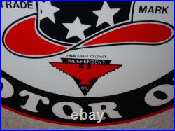 VINTAGE RED HAT GASOLINE With? EAGLE 11 3/4 PORCELAIN METAL INDEPENDENT OIL SIGN