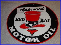VINTAGE RED HAT GASOLINE With? EAGLE 11 3/4 PORCELAIN METAL INDEPENDENT OIL SIGN