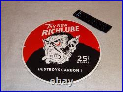 VINTAGE RICHLUBE MONKEY 25 c QUART APE 11 3/4 PORCELAIN METAL GASOLINE OIL SIGN