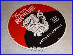 VINTAGE RICHLUBE MONKEY 25 c QUART APE 11 3/4 PORCELAIN METAL GASOLINE OIL SIGN