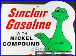 VINTAGE SINCLAIR GASOLINE With DINO & GAS PUMPS 12 BAKED METAL GASOLINE OIL SIGN
